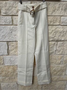 Sezane Lukas Cream High-Waist Belted Trousers